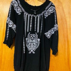 INC black top with white embroidery and sequins. Size 2X.